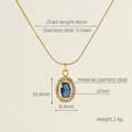 Collier double couche en acier plaqué or 18 carats avec pendentif zircon bleu ovale - Or Avec Zircone Bleue