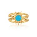 Detail of gold-plated twisted double-band ring with celestial turquoise stone setting - Zj136
