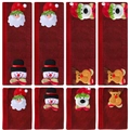 Christmas refrigerator handle covers with Santa and Snowman plush appliques in red linen - 8-Piece Set Red Long + Short