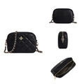 Women's black quilted mini crossbody bag with gold chain strap and metal logo - Black