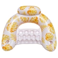 Inflatable pool lounge chair with yellow monstera leaf pattern and dual cup holders - U-Shaped Water Lounger / U-Shaped Yellow Maple Leaf Lounger