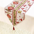 Christmas table runner with red elk and snowflake jacquard weave and crimson tassels - Model N-Off-white Jacquard Christmas Elk Gift Box