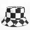 Detailed close-up showing black and white checkerboard pattern on the cotton bucket hat - M(56-58cm) / Black Checkerboard