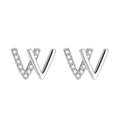 Chic silver W-letter stud earrings with sparkling crystal inlay for women - White Gold