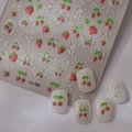 Detailed 3D relief nail stickers featuring red strawberries and silver metallic bows - Silver Stamping Strawberry Bow Style (CO-384 Silver)