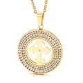 Golden hollow cross pendant necklace featuring double rows of white cubic zirconia - Gold Hollow Cross Double Row Rhinestone Pendant (KP44926-K)