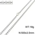 Silver stainless steel box chain necklace for men and women, size 500x3.5mm, 18g weight - Silver 500mm x 3.5mm