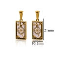 Golden tarot rectangle earring with THE WHEEL design and white enamel inlay - The Wheel / White Wheel-Style E