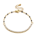 Vergoldetes Armband mit weißen Zirkonia-Steinen und schwarzen Perlen-Details - Schwarz (KB155296-Z)