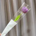 Handmade knitted purple tulip flower with green stem and LOVE gift wrapping - Dark Purple Tulip
