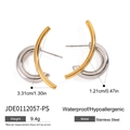 Orecchini a cerchio a C in acciaio inossidabile bicolore oro e argento, impermeabili - Stile Curvo Bicolore Oro E Argento (JDE0112057-PS)
