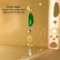 Hanging sun catcher with green agate, celestial moon, and crystal prism pendant 45cm - Green Agate