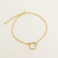 Golden S925 sterling silver chain bracelet with round loop charm and adjustable clasp - Pressed Light Bracelet (Gold)