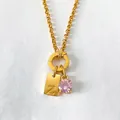 Gold stainless steel necklace featuring a Z initial tag and a pink zircon pendant. - Letter Z
