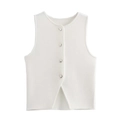 Détail du gilet en tricot blanc sans manches avec quatre boutons argentés texturés - S / Hauts / Blanc