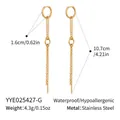 Waterproof gold stainless steel geometric hoop with long tassel chain earrings - Gold Style (YYE025427-G)
