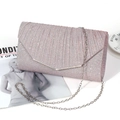 Elegant glitter evening bag in pink purple with pleated texture and silver chain - Rose Red