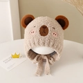 Detail of baby winter plush earflap hat with bear ears and soft beige fleece texture - 1-3 Years / Khaki