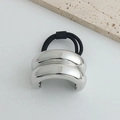 Sleek silver metal chain semicircle hair tie with elastic black band for women - Double Layer Semi-Circle Silver Rope