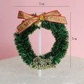 7cm Green Christmas wreath cake topper with red ribbon bow and golden bell decoration - Letter Bow Wreath