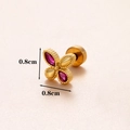 Puce d'oreille trèfle en acier plaqué or 18K avec zircon rouge et marquage de 0,8cm - Or 8#-Fleur Rouge / Or