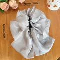 Extra large 21x23cm grey organza bow hair claw clip with elegant sheer finish - Mesh Bow Banana Clip / Gray