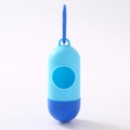 Blue capsule-shaped dog waste bag dispenser with hook on white background - Pill Dispenser / Dark Blue Light Blue