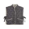 Quilted paisley print puffer vest with stand collar and stylish side bow ties - S / Black and White Paisley Print