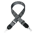 Adjustable 38mm woven bag strap with black-grey geometric diamond pattern and silver hooks - Wave Style 2 Black Top Grain Leather