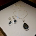 Elegant pear-cut black gemstone necklace and earrings jewelry set in gold finish - Black Water Drop Necklace 2pcs Set (59#)