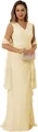 Elegant champagne V-neck sleeveless mother of the bride dress with ruffles and a long shawl - US size 2 / Top And Bottom / Yellow