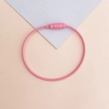 Pink vinyl-coated wire keychain ring with screw connector on modern geometric background - Pink