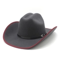 Classic dark grey felt cowboy hat with red trim and leather band with silver buckle - M (56-58cm) / Gray