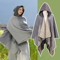 Poncho à capuche gris de style ethnique avec franges pour voyage et chaleur - Couleur 9