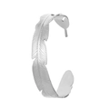 Elegant silver feather shaped titanium steel open bangle with detailed metallic texture - Y543-2 Silver Feather Wing