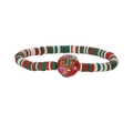 Bracelet de Noël fait main avec disques en argile rouge vert et breloque bonhomme de pain - Argile Polymère Bonhomme de Pain d'Épices