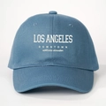 Detail of blue cotton twill baseball cap with white Los Angeles athletic printed text - One Size / Blue