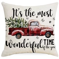 Christmas pillow cover with red truck and tree design on a clean white background - 45*45cm Linen Single-Sided No Insert / Tqym35-2