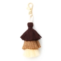 Boho handmade three-tier cotton tassel keychain in dark brown, light brown, and cream - Dark Brown