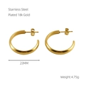 Detail view of 23mm 18k gold plated stainless steel twisted hoop earrings, 4.75g weight - Smooth Hoop Style (ZE554G)