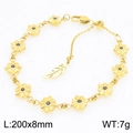 Bracciale a fiori dorati con gemme scure e ciondolo a piuma, lunghezza 200 mm - Nero (KB210355-GC)