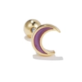 Purple enamel moon stud earring with golden finish and screw ball back piercing - Purple Moon