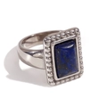 Vintage 18K gold plated stainless steel ring with rectangular lapis lazuli stone - US 6 / Scalloped Rectangle Natural Stone Ring - Silver - Lapis Lazuli