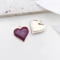 Pink glitter heart charm with golden metal finish for DIY jewelry and necklaces - Glitter Heart (15x17mm)