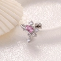 Silver star and cross piercing stud featuring a pink heart zircon and shell background - Pink Heart Planet Style (A735-2#) / Pink (Single Piece)