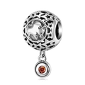 925 sterling silver Taurus zodiac charm with hollow ball and orange gemstone bead - Taurus - Orange Red Zirconia