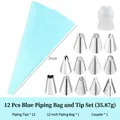 14-piece cake decorating set with 12 stainless steel tips and a blue 31cm EVA piping bag - 12-Piece Set (OPP Bag) / Blue
