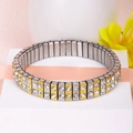 Adjustable two-tone elastic bracelet with double-row sparkling rhinestones and silver-gold finish - k2303-Gold Silver Double Row Diamonds