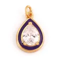 Golden teardrop pendant featuring purple enamel border and clear waterdrop crystal - Teardrop-Purple