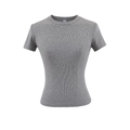 Détail de la texture en maille côtelée grise sur un t-shirt femme ajusté à col rond - S / Hauts / Gris